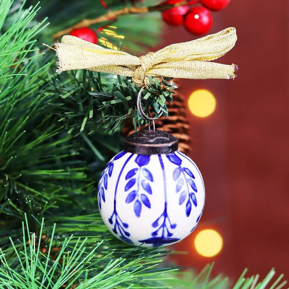 Wholesale 60 Blue White Christmas Ceramic Ball Ornaments Holiday Decor for  your store - Faire