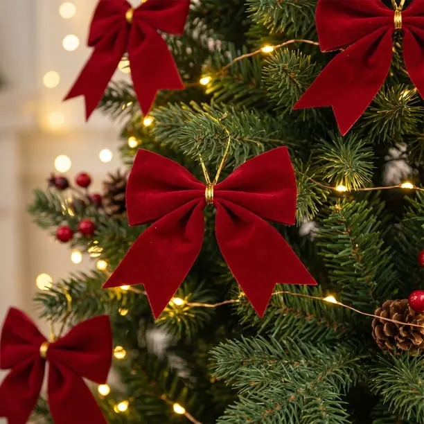 Wine Red Fleece Fabric Christmas Bow Holiday Tree Wreath Gift Box  Decoration - Walmart.ca