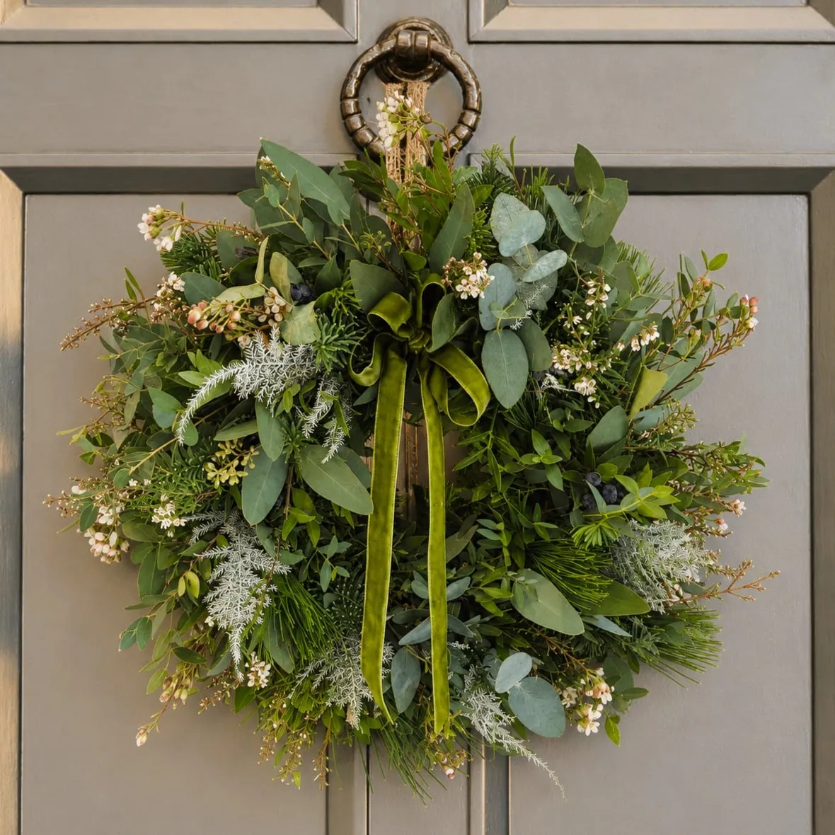 Wreath ~ Snowkissed Winter Foliage Fresh Christmas Wreath ~ Next Day Flower Delivery UK