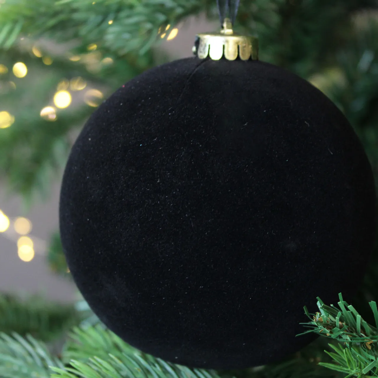 X-Large Flocked Black Bauble 15cm