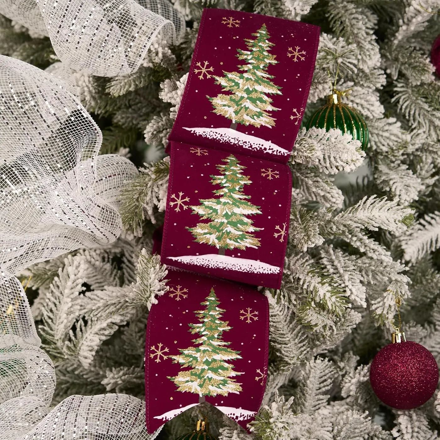 Xmas Tree Santa Ribbon 4Inch X 10Yds Christmas Wired Ribbon, Xmas Tree  Burlap Ribbon – Posh Paper